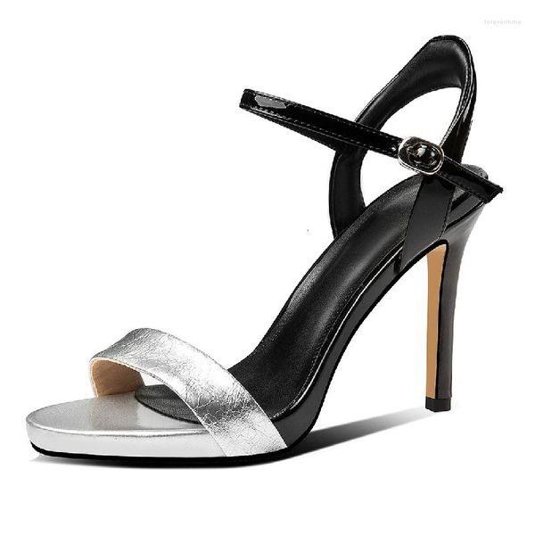 Sandálias hchao verão feminino feminino de couro fino moda super alta 10 cm sapatos de festa rasos bombas