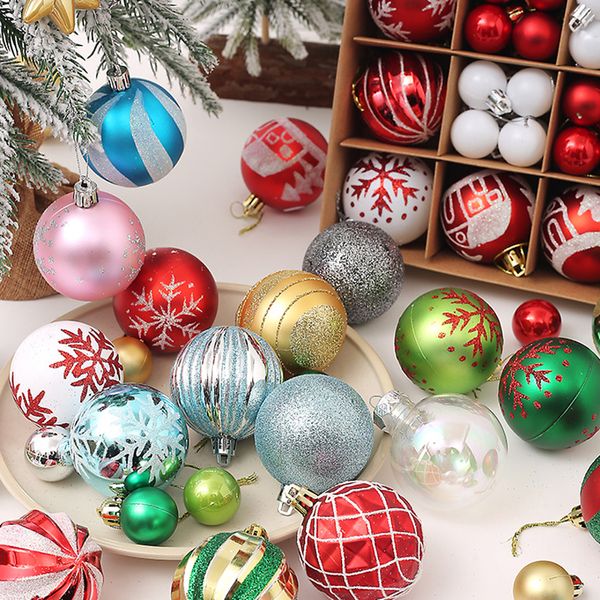 42 PCs/Set Weihnachtsbaum Dekor Ball Ornament Multi -Size -Party Hängende Schneeflocken gedruckte Kugeln Ornament Bauble Weihnachtsdekoration Th0398