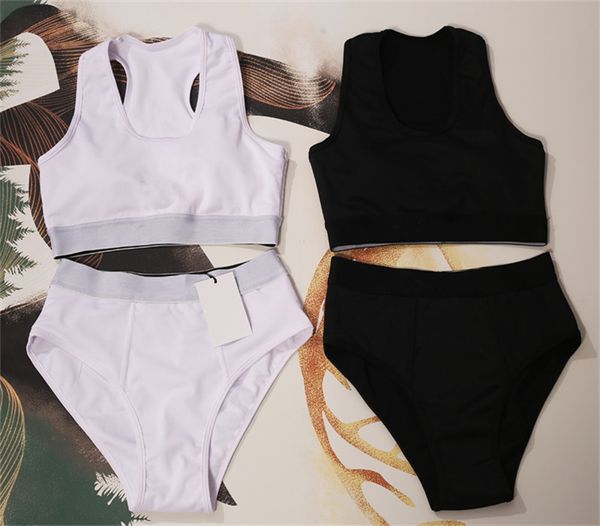 Alta cintura malha de roupas de banho feminina tanque preto Tampo de banho de banho de biqu￭ni Set Yoga Bra Fashion Summer Beach com estilo de carta Branco preto Duas pe￧as