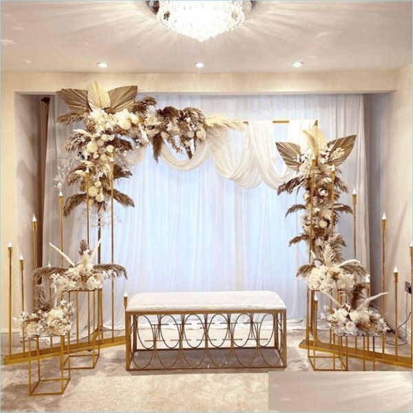 Decoração de festa 3-5pcs brilhante Gold ao ar livre Casamento de florzinha Arco de palmeira Arco de cenários floral Plinto de pedestal BDEBag Dhgfw