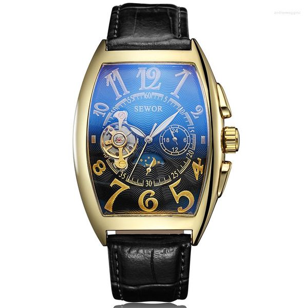 Armbanduhren Vintage Automatische Männer Mechanische Uhren Tourbillon Zifferblatt Männliche Armbanduhr Herren Unregelmäßige Rechteck Skeleton Relogio Masculino