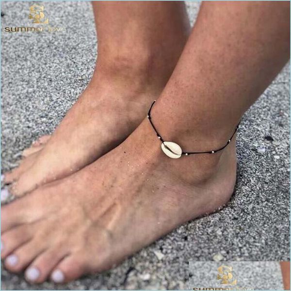 Tornozeleiras shell contas margens de praia finge women pankletics j￳ias para p￩s simples corda preta de charme artesanal de canceldas de gabarito 2021 s dh0j9