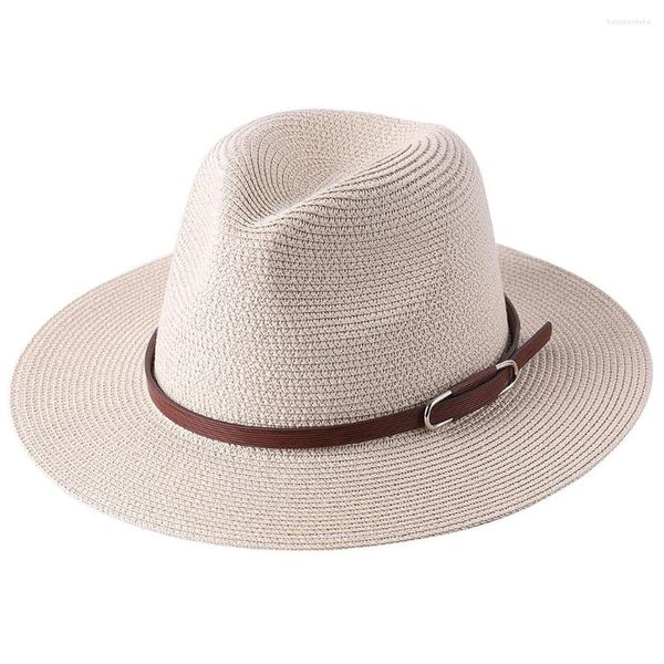 Берец широкий края панама соломенная шляпа летние дамы на открытом воздухе солнечный оттенок белый пояс тканый джазовый топ