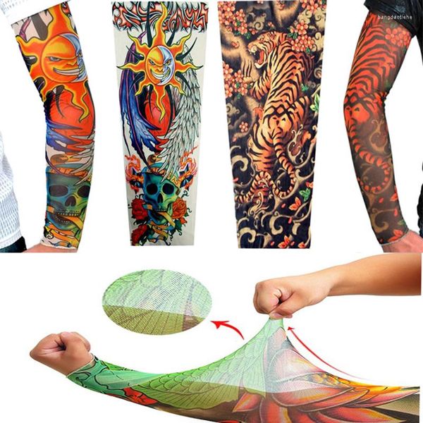 Fingerlose Handschuhe 1PCS Plus Größe Sommer Reiten Fahren Tattoo Sleeve Print Arm Ärmel Sonne UV Schutz Wärmer Für Männer frauen