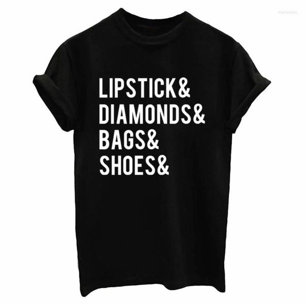 Damen-T-Shirts, Damen-T-Shirt, Lippenstift, Diamanten, Taschen, Schuhe, Aufdruck, Damen-T-Shirt, Baumwolle, lässig, lustig, für Damen, Top, T-Shirt, Hipster, Drop-Schiff