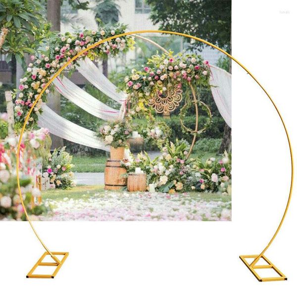 Parti Dekorasyon Düğün Yuvarlak Kemeri 2.7x2.4m Metal Arka Plan Ekran Stand Altın Çerçeve Çiçek Balon Yolu Kurşunları