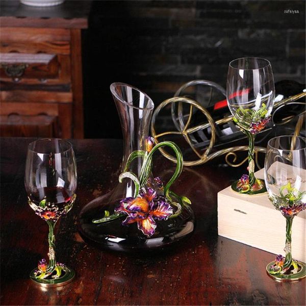 Bicchieri da vino in stile europeo di lusso vintage in cristallo rosso, calice in vetro smaltato, regalo di nozze creativo con scatola