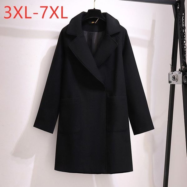 Capispalla da donna taglie forti Cappotti da donna Inverno Abbigliamento donna Cappotto Cappotto di lana a maniche lunghe ampio con bottoni neri 3XL 4XL 5XL 6XL 7XL 220922