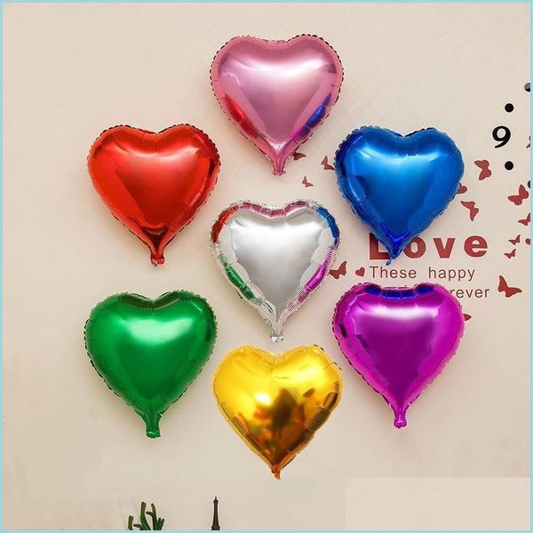 Decorazione per feste 10Pcs 10Inch Pink Heart Foil Palloncini ad elio Matrimonio Buon compleanno Adt Alluminio Love Anniversaire Ballons Yydhhome Dhe8B