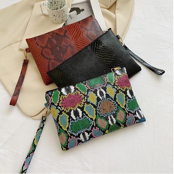 Borse da sera Moda Trend Pochette da donna in pelle PU Stampa motivo a serpente Borsa da polso con cinturino da polso Donna Casual Borsette da giorno Borsa a marsupio