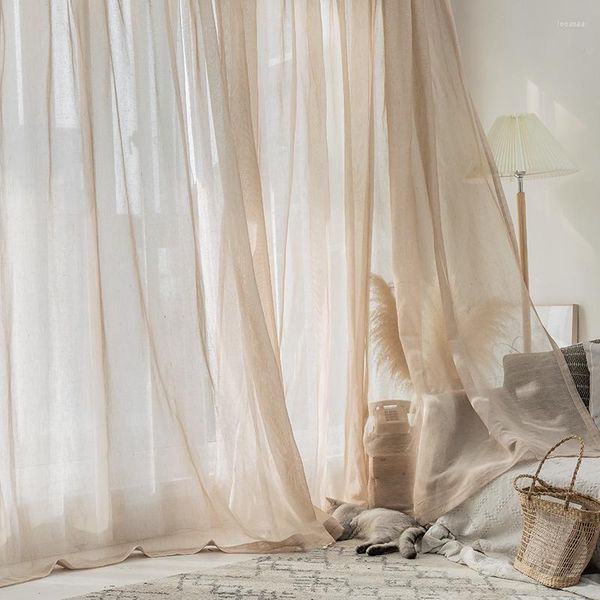 Cortinas de luxo semi-preto cortinas para sala de estar linho natural cor sólida Voile Villa Cafe House Eco Fabrics