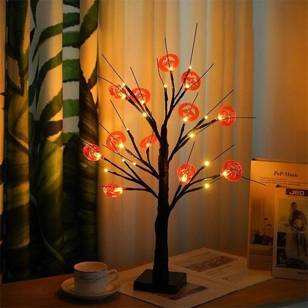 Abbigliamento per cani Decorazioni di Halloween Led Betulla Fantasma nero chiaro con timer per la tavola di casa Regalo per bambini Festa di Natale Lampada arancione 220921