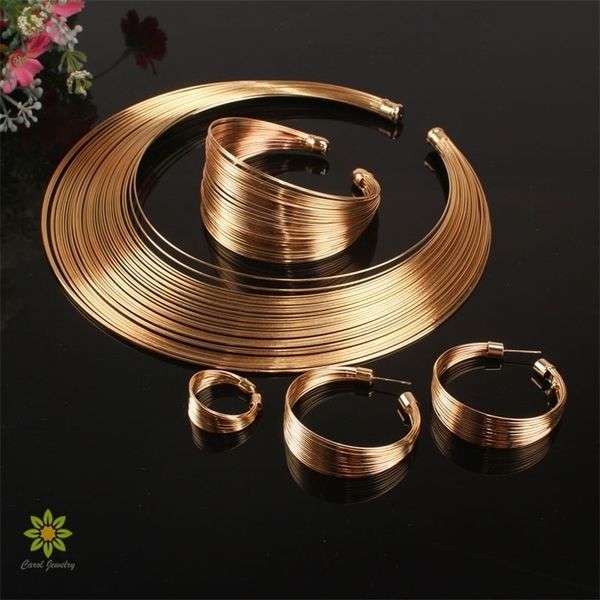 Set di gioielli indiani Fashion Metal Wire Torques Choker Collane Bangle Orecchini Set di anelli per le donne Abito regalo Accessori da sposa 220922