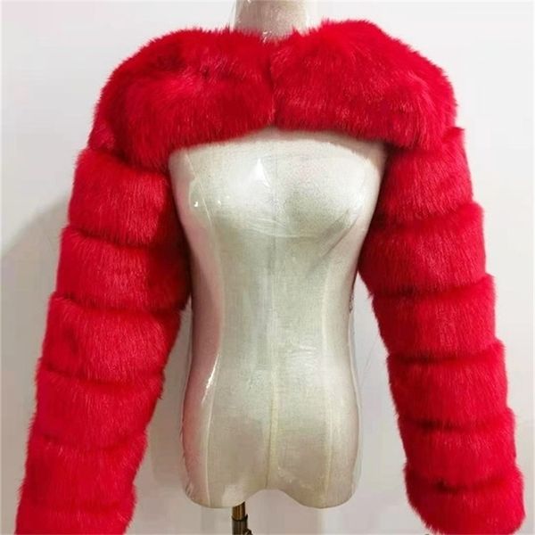 Frauen Pelz Faux ZADORIN Herbst Winter Cropped Mantel Frauen Luxus Waschbären Langarm Warme Jacken Weibliche Oberbekleidung Rosa Rot 220922