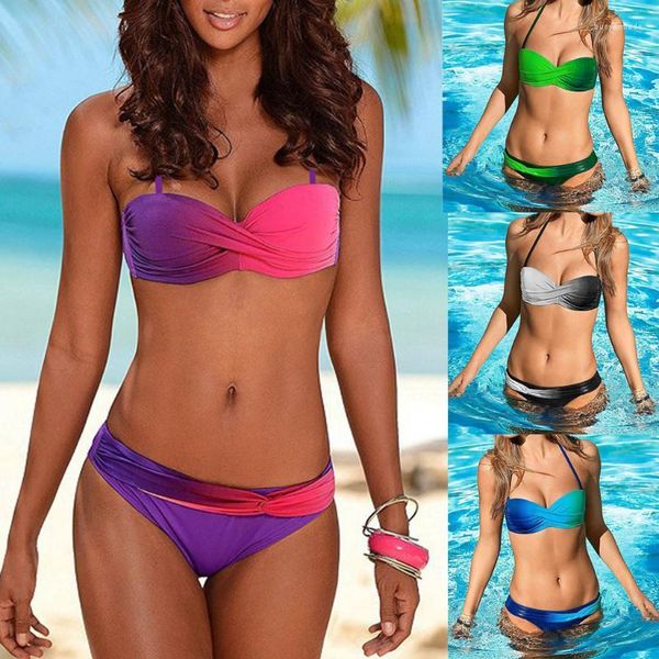 Damenbadebekleidung Damen Bikini Zweiteilige Badeanzüge für Pool Schwarz Weiß Farbverlauf Druck Bahting Anzug 2022 Weiblich Push Up Beachwear