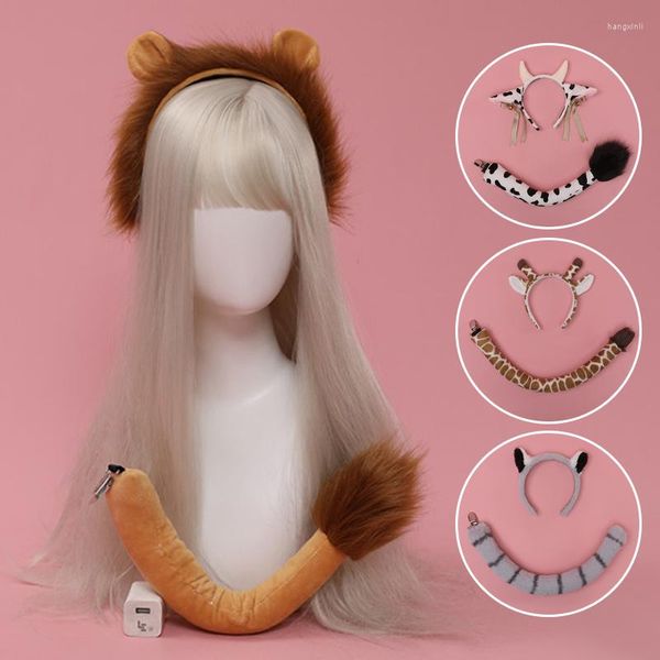 Articoli per feste Decorazioni gotiche Peluche Leone Orecchio Fascia Coda Set Realistico Mucca Giraffa Lolita Accessori Cosplay Copricapo di animali