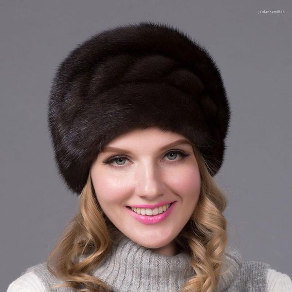 Berretti importati Cappello di visone pieno di pelliccia Cappello autentico invernale da donna Elegante stile di moda femminile Paraorecchie caldo DHY-65