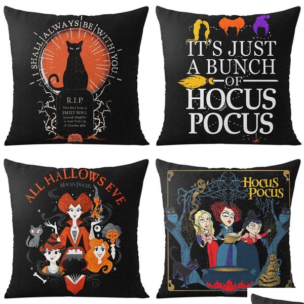 Federa per cuscino Halloween Throw Er Hocus Pocus Sorelle Streghe 18 X pollici Decorazioni per la casa Cuscino per divano Divano Set di Ot0Oz