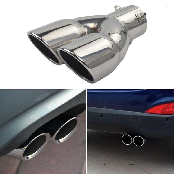 Araç Çift Egzoz Uçlu Cıvatalı Voltajlı Kenar Eğimli Kesim Paslanmaz Çelik 76mm Giriş Otomatik Muffler Gümüş Dış Malzemeler