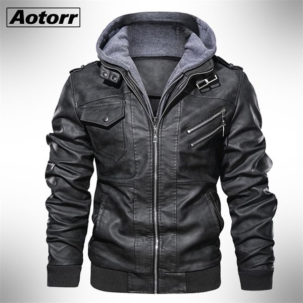 Männer Leder Faux Herbst Winter Motorrad Jacke Windjacke Mit Kapuze Jacken Männlichen Outwear Warme Biker PU EU Größe 3XL 220922