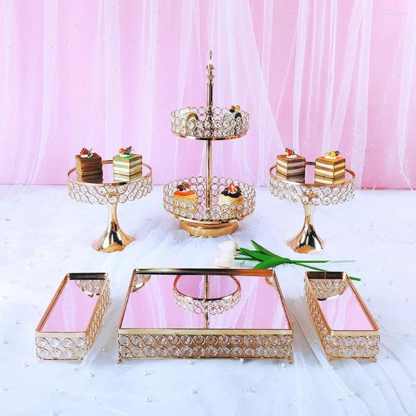 Bakeware Tools 4-8pcs Bolo de casamento Stand Set Set Mirror Gold Metal Cupcake Beautiful Bandela Display Decoração de Display