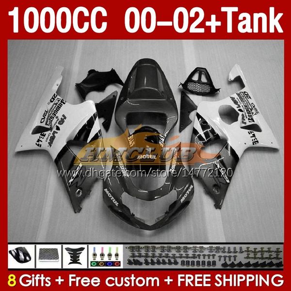 Einspritzverkleidungen Tank für Suzuki GSXR 1000 CC 1000CC K2 GSXR-1000 2000–02 Karosserien 155Nr.112 GSX R1000 GSXR1000 2001 2002 2002 GSX-R1000 00 01 02 OEM Verkleidung weiß grau