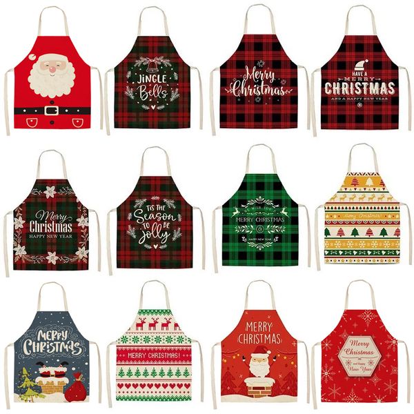 Feliz Natal Kids Avental Cozinha ￁rvore de Natal Papai Noel Printing Avents 47x38cm Crian￧as Snowman Deer Pinafore Xmas Cooking TH0394