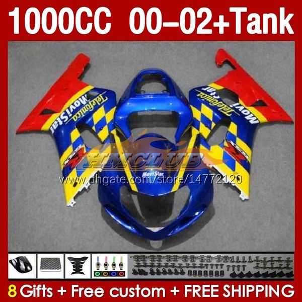 OEM Verkleidungen Tank für Suzuki GSXR-1000 GSX R1000 GSXR 1000 CC 00-02 Körper 155Nr.22 1000CC GSXR1000 K2 00 01 02 GSX-R1000 2001 2002 2002 Spritzguss Verkleidung blau glänzend