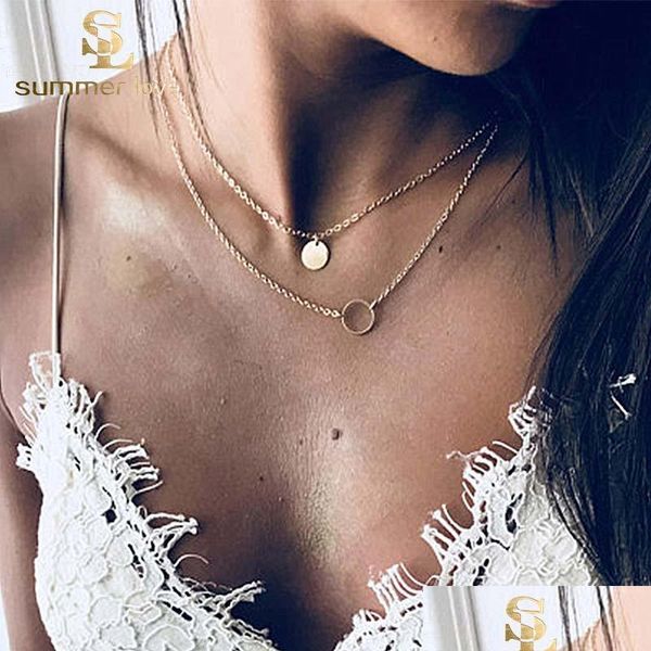 Kolye Kolyeler Yeni Basit Mtilayer Zincir Tassel Tiny Klavikula Ceza Kolyeleri Kadın Sequins Sevimli Para Takımı Kolye Moda DH2M4