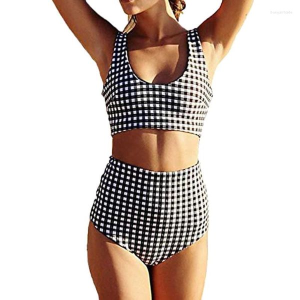 Frauen Badebekleidung Frauen sexy süße zweiteilige Plaid -Druckbadeanzüge Frauen Bikini Set gepolstert Bralette Beachwear Schwimmanzug für