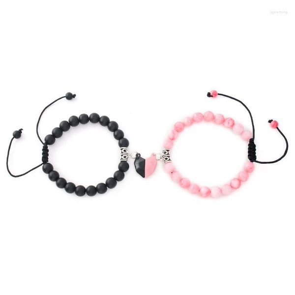 Браслеты очарования 2pcs/Set Magent Parue Bracelet Bracelet Brawed String Braclet Регулируемая 8 -миллиметровая натуральная каменная бусинки для любовника подарок для любовника