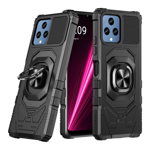 Casos de telefone para T-Mobile Revvl v 2021 6 Pro Boost Celero 5g Tampa ￠ prova de choque com anel rotativo Kickstand Antifranti-Collision Protection Holster Clip Tampa