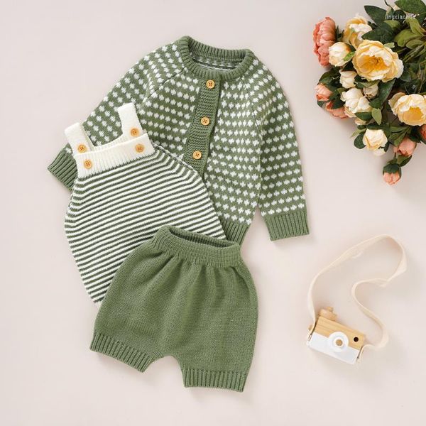 Kleidungssets Geborenes Baby Kleidung Set Gestrickte Säuglingsmädchen Junge Dot Mantel Gestreifte Weste Shorts Mode Kind Langarm Pullover Pullover Hose