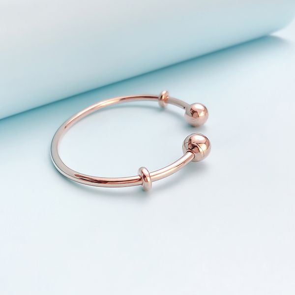 Pulseira aberta de ouro rosa feminino, prata esterlina real, joias de designer de casamento com caixa de varejo original para conjunto de pulseiras de encantos de Pandora