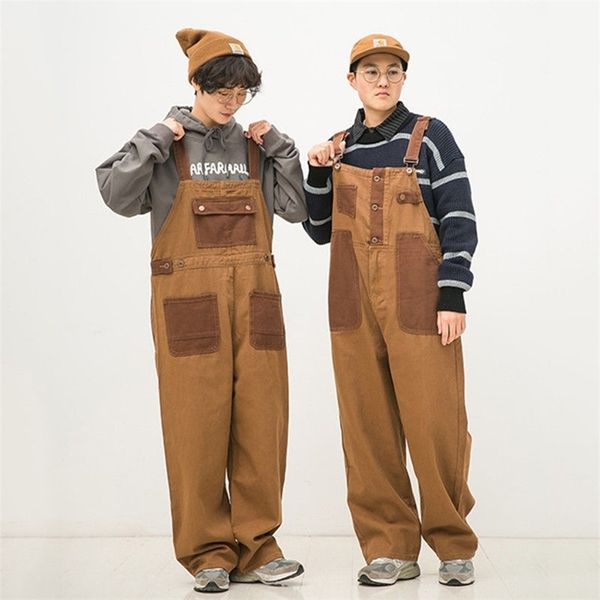 Männer Hosen Männer Kleidung Japanische Retro Orangebraun Farbe Passende Neutrale Overalls Zweiseitige Paar Lose Gerade Overalls 220922