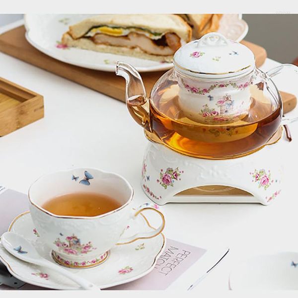 Xícaras pires de leite nórdico xícara de flor de luxo de café com café com leite de luxo casamento real real conjunto de chá chinês utensil tazas café drinkware