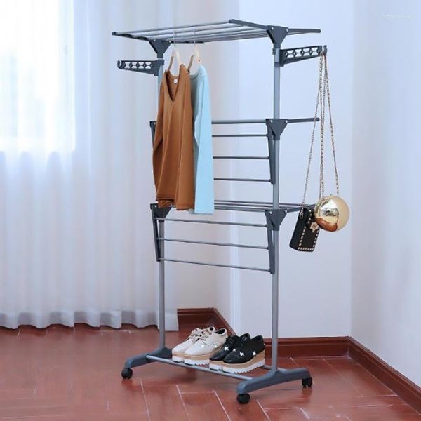 Roupas de roupas de armazenamento cabide de rack vertical piso casaco caseiro racks de secagem de secagem de metal de três andares