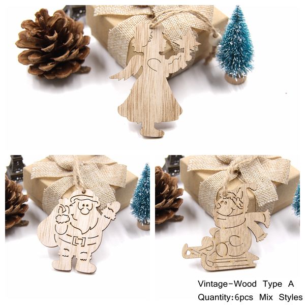 6PCS Schöne Europäische Weihnachten Holz Anhänger Ornamente Holz Handwerk Weihnachtsbaum Ornamente Dekorationen Kinder Spielzeug Hängen Geschenke RRE14402