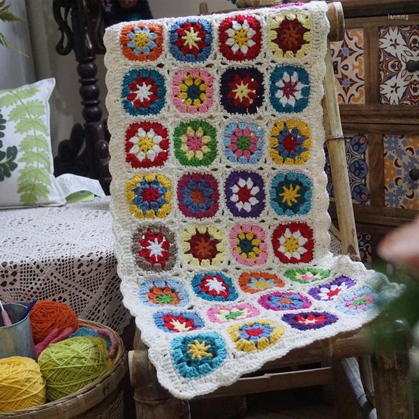 Cobertores coloridos margaridas artesanais Crochet Blanket Hand Hook Tonela de moda Moda Carpet Yoga Bolster Cushion Party Table Tap tapete