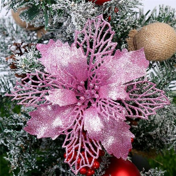 Decorações de Natal 5pcs Artificial Flower Home Decoração de lantejoulas Crafões reflexivos Creative DIY Props Tree Towpers Toppers