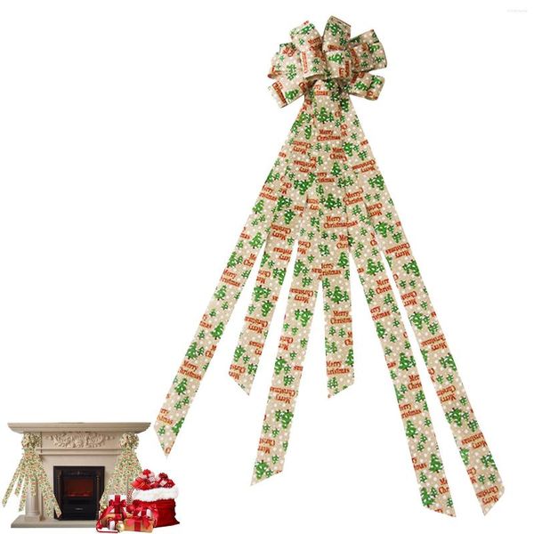 Рождественские украшения дерево лук большой с длинными стримерами декоративные для венки дверь праздничная вечеринка украшения