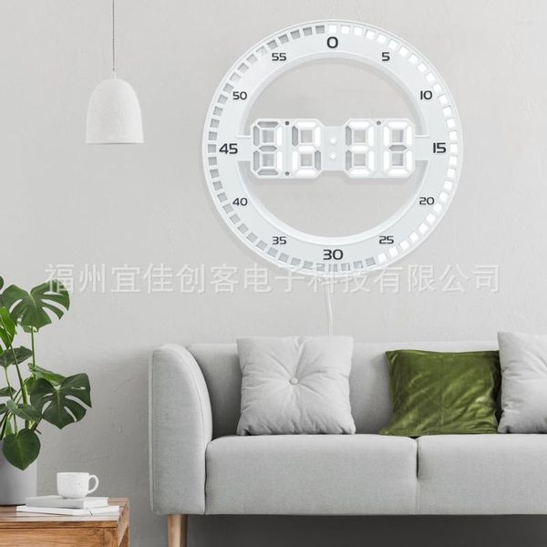 Wanduhren Kreative Runde Uhr Mute 3D Digital Alarm Led Koreanische Stil Elektronische Leucht Escritorio Home Dekoration Artikel