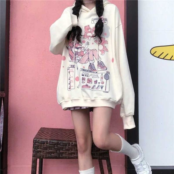 Übergroßer Hoodie Damen Gothic Harajuku Kawaii Anime Bedruckte Hoodies Jacke Frühling Herbst Sweetshirts und Mädchenkleidung