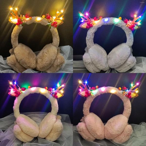 Decoração de festa XMA Light Flashing LED LED Luminous Elk Hair Band Plexh Winter WhiM Bumfos de ouvidos ao ar livre Proteção a frio capa de natal