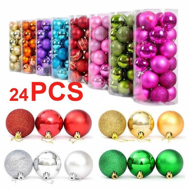 Decorações de Natal 24pcs/Conjunto Bolas de árvores coloridas Glitter Gold Black Home Ano Novo Ano pendurado Bola de decoração Bola Srinamentos à prova de quebra 3cm Y2209