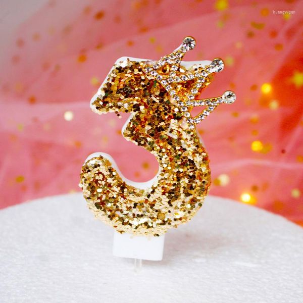 Forniture per feste 1Pc Glitter Number Cake Toppers Baby Shower Decorazione di compleanno Matrimonio Oro Argento Digital Cakes Dessert Decor Candele