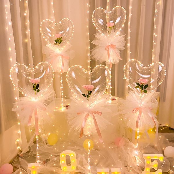 A decoração de festa levou Bobo Balloon Planking Light Heart Heart Rose Flower Ball Transparent Wedding Day's Day's Gift Dh938