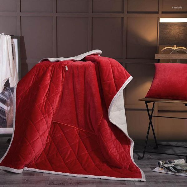 Coperte cuscinetto coperta 2 in 1 caldo rosso solido grigio pieghevole patchwork agnello in cashmere home office lancio cuscino