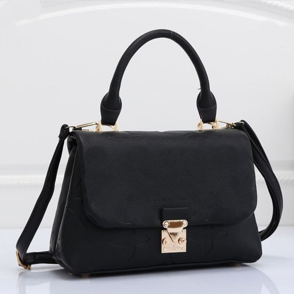 HH Fashion Women Lussuosa borsa nera con goffratura Borse Totes Borsa a tracolla con fiore marrone Messenger Borsa a tracolla in pelle con manici con