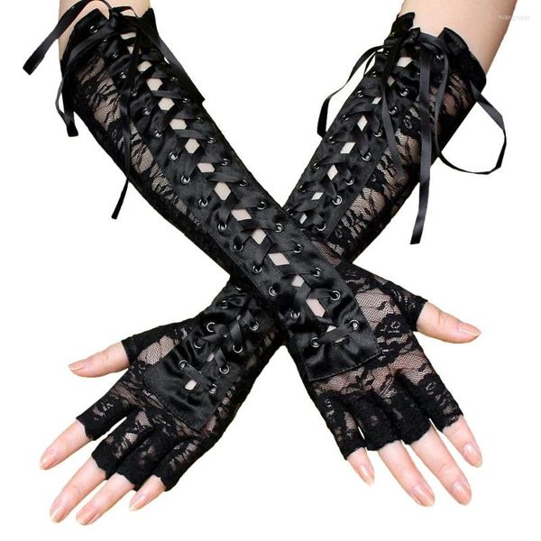 Вечеринка поставки 1PAIR Women Gothic Long Glove без пальцев Black Punk Hip Jazz Disco Mittens Clubwear Dance Cosplay Costumes